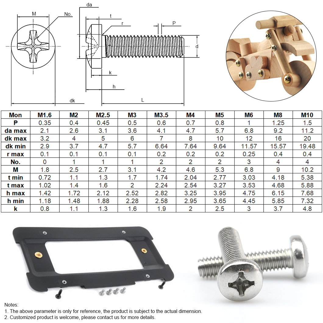 SS304 SS316 Phillips Tava Başlı Makine Vidası